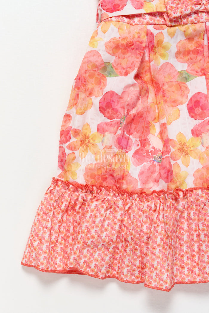 The Nesavu Girls Cotton Frock Girls Floral Cotton Frock with Layered Ruffles Ideal for Summer Parties Nesavu Nesavu floral printed cotton frock girls ruffle hem  great summer parties