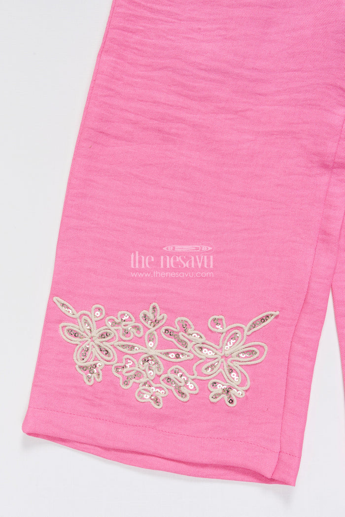 The Nesavu Girls Co-Ord Sets Girls Floral Embroidered Co-Ord Set with Lapel Jacket for Ethnic Day and Functions Nesavu Nesavu girls co-ord set floral embroidery lapel jacket ethnic outfit school weddings
