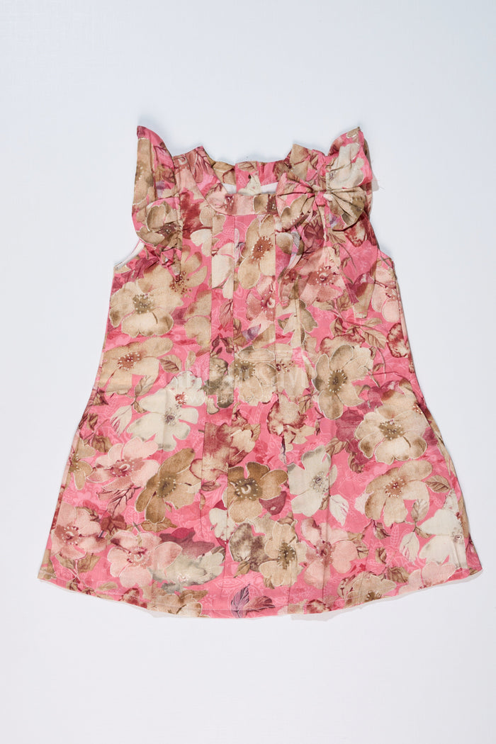 The Nesavu Girls Cotton Frock Girls Floral Evening Dress with Pleated Design and Soft Cotton Fabric for Graceful Comfort Nesavu Nesavu Girls Floral Evening Dress Ruffled Neckline Pleated Design a Chic Look