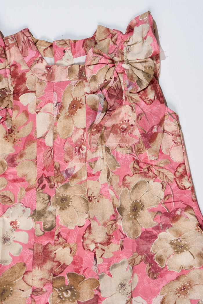 The Nesavu Girls Cotton Frock Girls Floral Evening Dress with Pleated Design and Soft Cotton Fabric for Graceful Comfort Nesavu Nesavu Girls Floral Evening Dress Ruffled Neckline Pleated Design a Chic Look