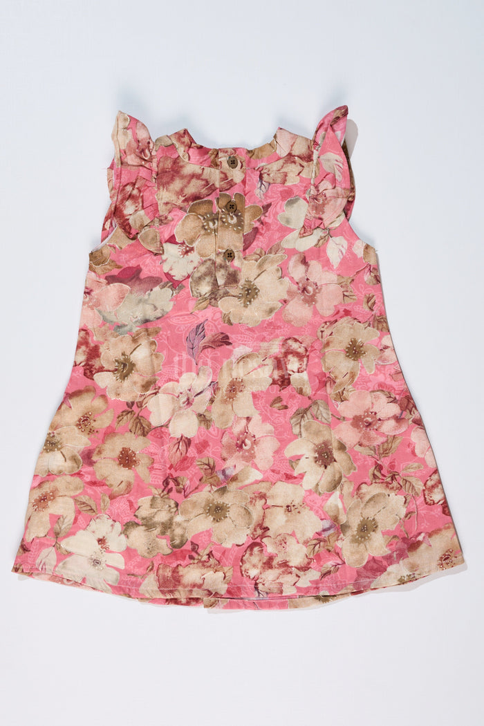 The Nesavu Girls Cotton Frock Girls Floral Evening Dress with Pleated Design and Soft Cotton Fabric for Graceful Comfort Nesavu Nesavu Girls Floral Evening Dress Ruffled Neckline Pleated Design a Chic Look