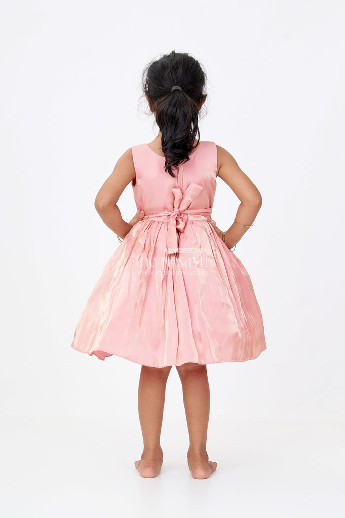 The Nesavu Girls Fancy Party Frock Girls Floral Party Dress in Glazed Organza with Oversized Textured Flower and Elegant Flared Silhouette Nesavu Nesavu Girls Floral Party Dress Glazed Organza 3D Flower Embellishment Elegant Flair