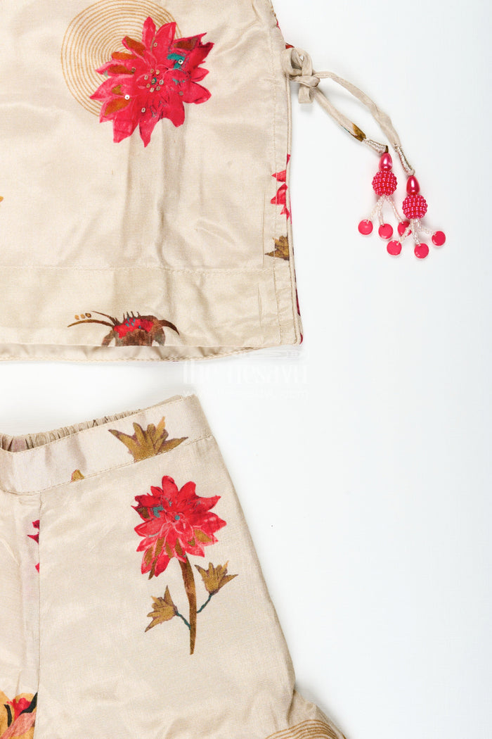 The Nesavu Girls Sharara / Plazo Set Girls Floral Plazo Set with Muslin Silk Top for Festive Day Events Nesavu Nesavu girls muslin silk plazo set floral print  perfect festive daytime events casual functions