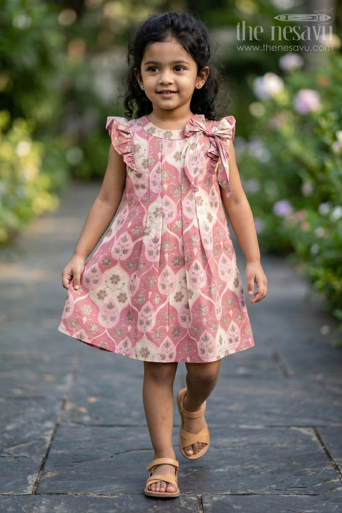 The Nesavu Girls Cotton Frock Girls Floral Print Long Frock in Muslin Silk with Pleated Design and Stylish Bow Nesavu Girls Floral Print Long Frock Muslin Silk Pleated Design Stylish Bow | The Nesavu