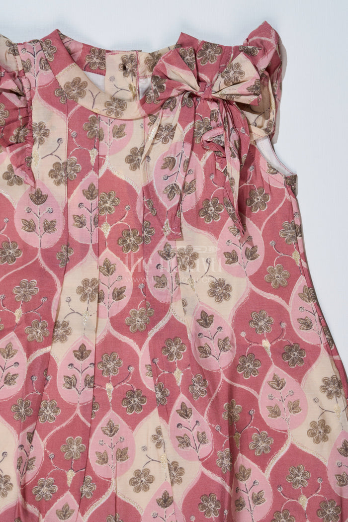 The Nesavu Girls Cotton Frock Girls Floral Print Long Frock in Muslin Silk with Pleated Design and Stylish Bow Nesavu Nesavu Girls Floral Print Long Frock Muslin Silk Pleated Design Stylish Bow