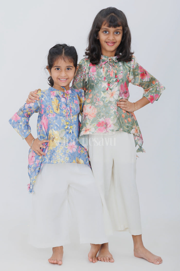 The Nesavu Girls Sharara / Plazo Set Girls Floral Printed Cropped Top with White Culottes and Camisole for Summer Picnics and Playdates Nesavu 0ef30a472b68jpgv1726571211