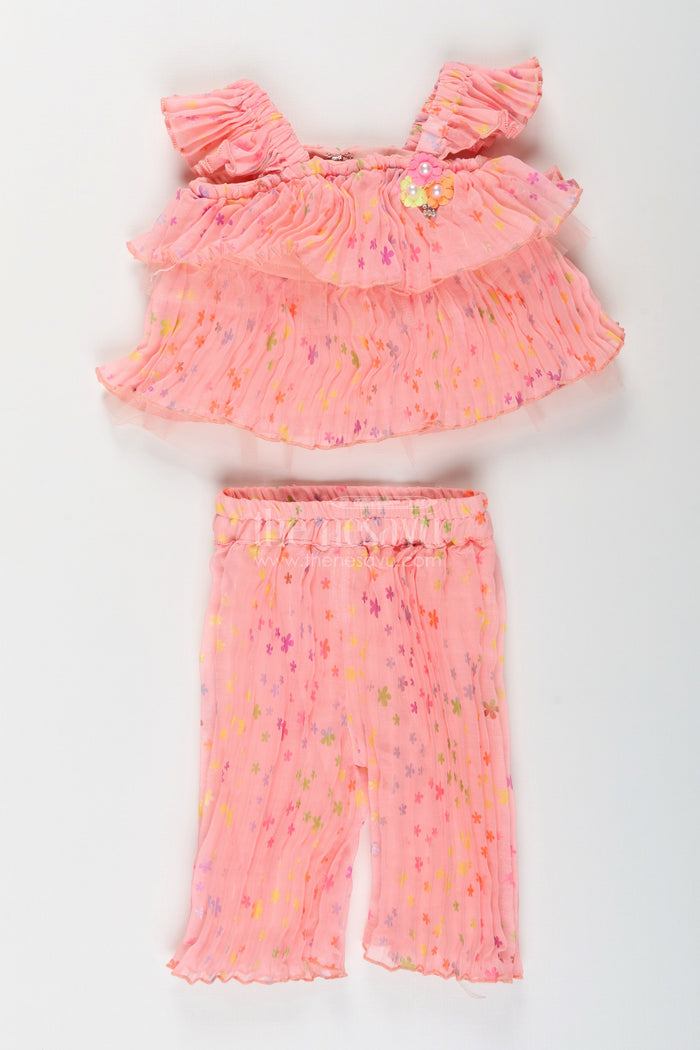 The Nesavu Girls Casual Set Girls floral ruffle set for festive days and outdoor fun Nesavu Nesavu floral georgette girls set ruffles  festive-ready comfortable summer occasions