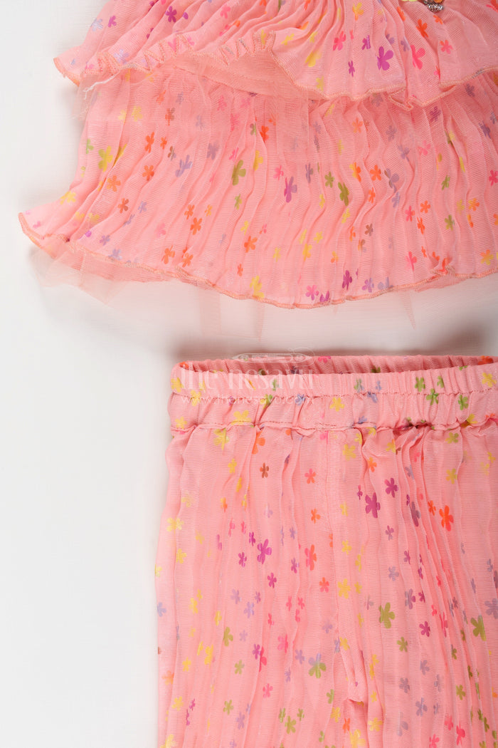 The Nesavu Girls Casual Set Girls floral ruffle set for festive days and outdoor fun Nesavu Nesavu floral georgette girls set ruffles  festive-ready comfortable summer occasions
