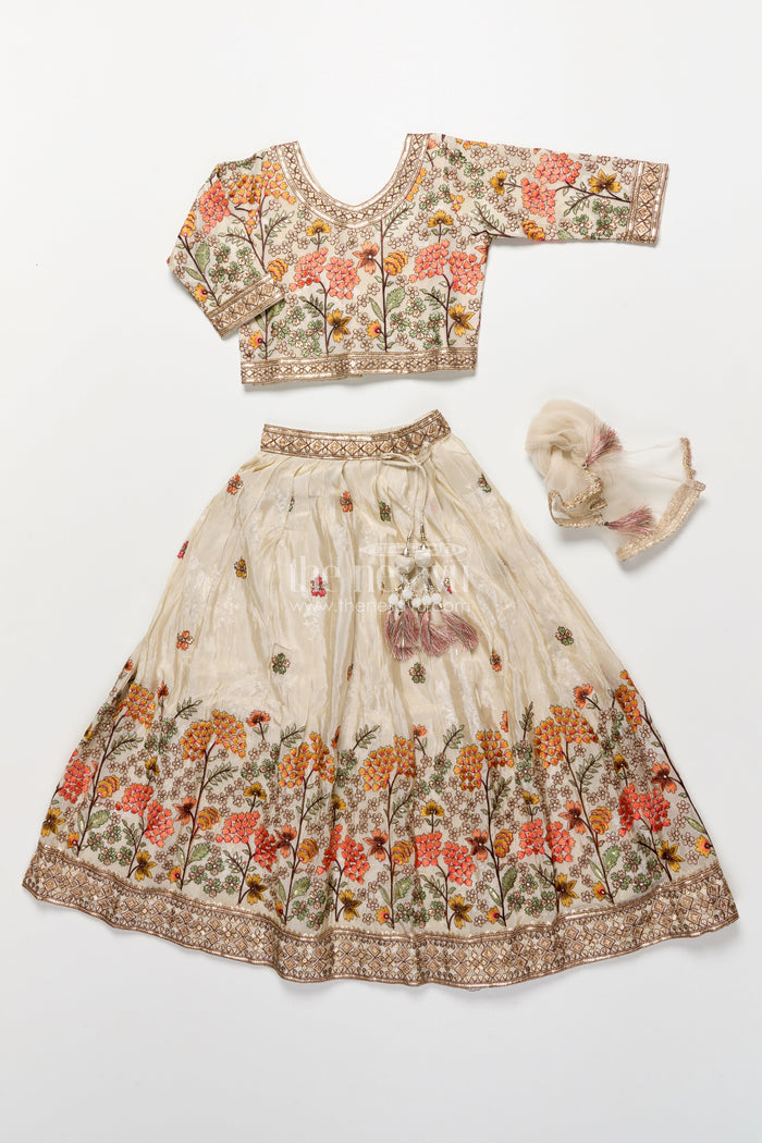 The Nesavu Girls Lehenga Choli Girls Floral Silk Lehenga Choli with Embroidered Yoke for Festive Wear Nesavu Nesavu girls floral silk lehenga choli embroidery weddings cultural celebrations