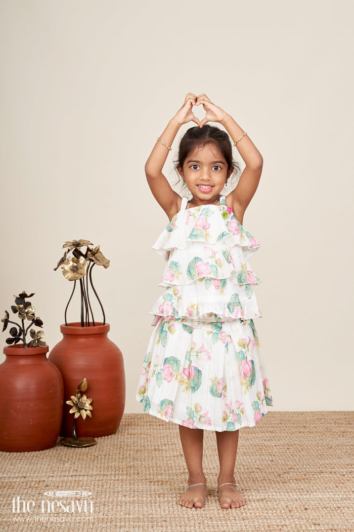 The Nesavu Girls Casual Set Girls floral skirt set for birthdays and casual outings Nesavu Nesavu girls floral skirt set ruffled top  perfect birthdays summer celebrations