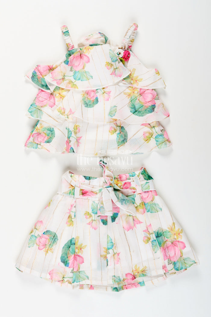The Nesavu Girls Casual Set Girls floral skirt set for birthdays and casual outings Nesavu Nesavu girls floral skirt set ruffled top  perfect birthdays summer celebrations