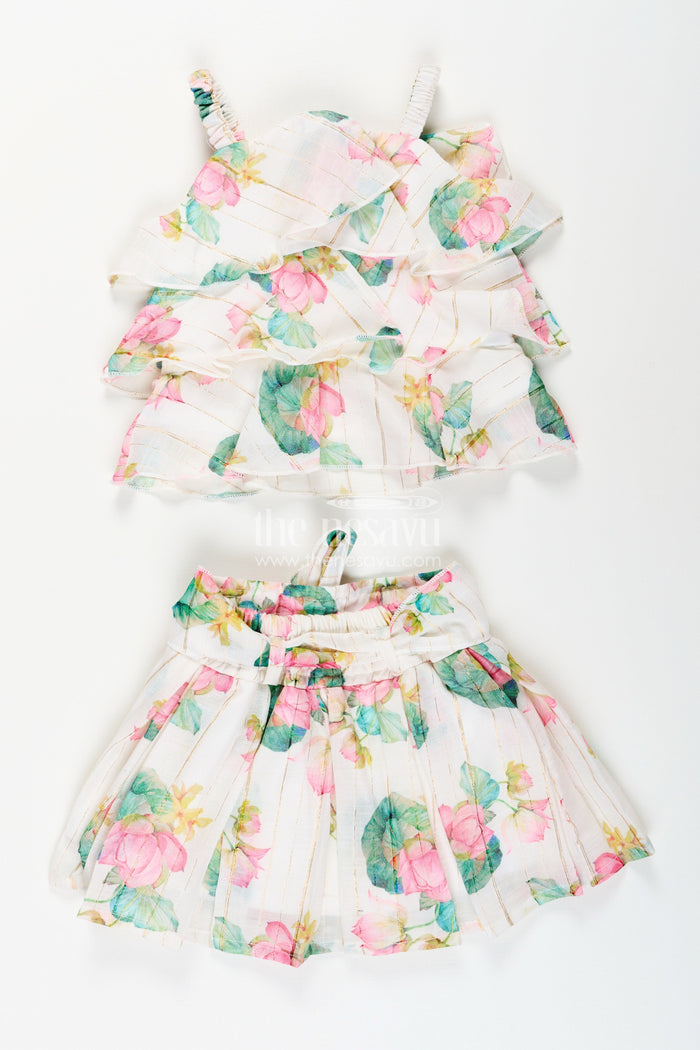 The Nesavu Girls Casual Set Girls floral skirt set for birthdays and casual outings Nesavu Nesavu girls floral skirt set ruffled top  perfect birthdays summer celebrations
