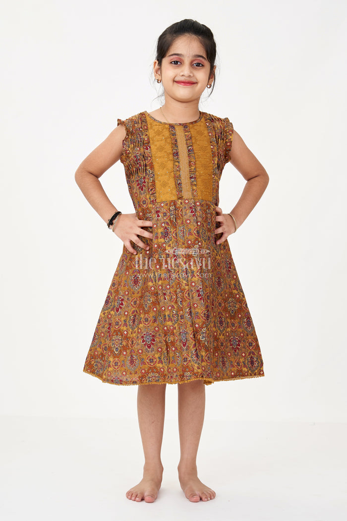 The Nesavu Girls Cotton Frock Girls Frock in Cotton with Vintage Floral Patterns and Pleated Detailing for an Elegant Look Nesavu Nesavu Girls Frock Cotton Vintage Floral Prints Elegant Pleated Detailing