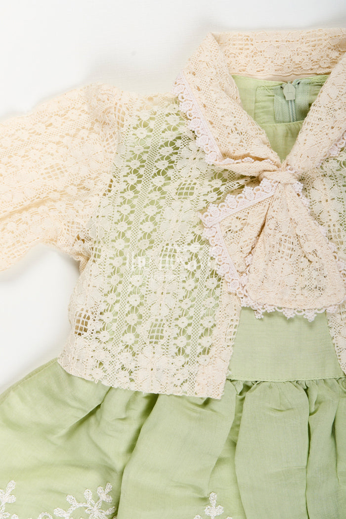 The Nesavu Girls Fancy Frock Girls frock with cotton thread embroidery and detachable lace coat Nesavu Nesavu embroidered frock detachable lace coat  fancy party wear girls