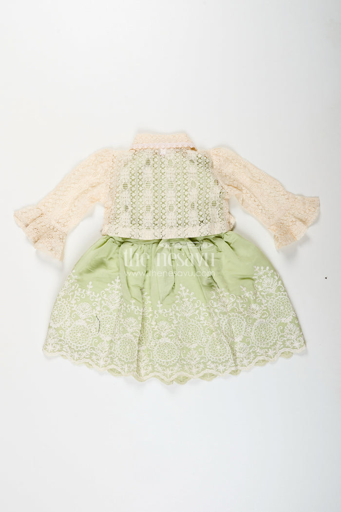 The Nesavu Girls Fancy Frock Girls frock with cotton thread embroidery and detachable lace coat Nesavu Nesavu embroidered frock detachable lace coat  fancy party wear girls