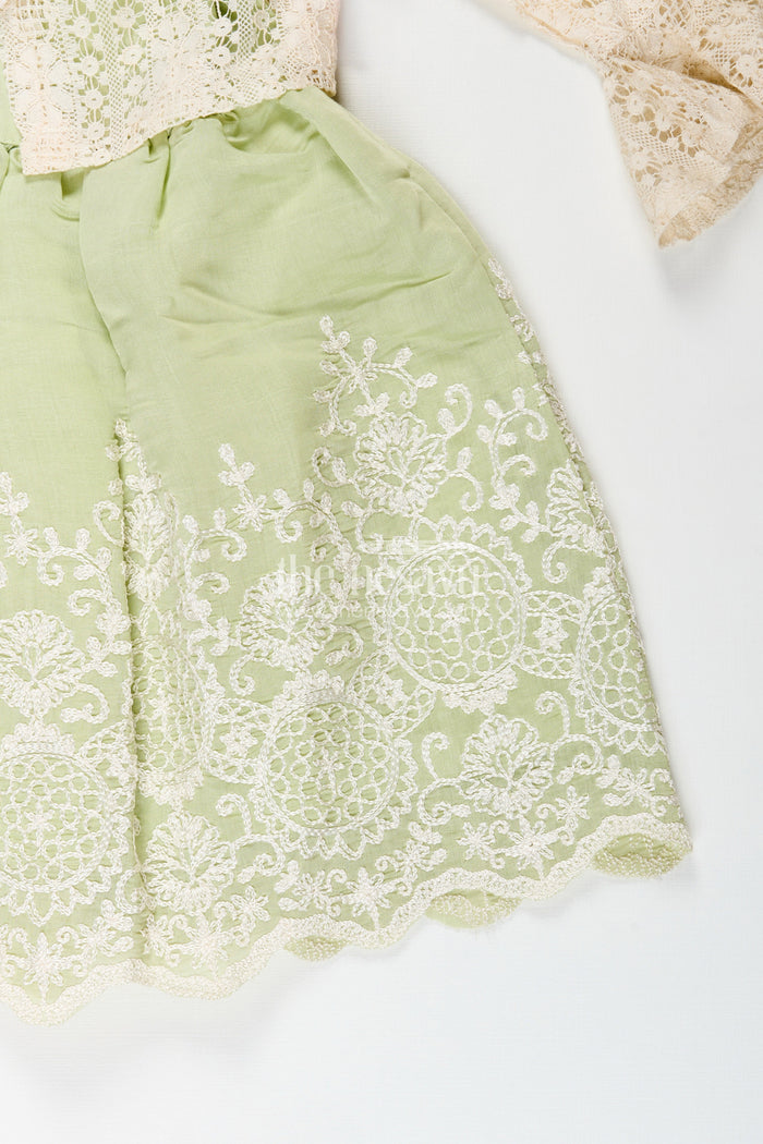 The Nesavu Girls Fancy Frock Girls frock with cotton thread embroidery and detachable lace coat Nesavu Nesavu embroidered frock detachable lace coat  fancy party wear girls