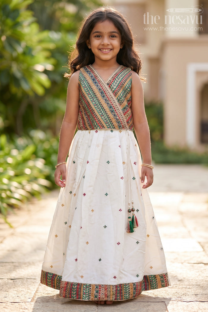 The Nesavu Girls Lehenga Choli Girls Georgette Lehenga Choli with Embroidered Blouse and Festive Tassels Nesavu 16 (1Y) / Green GL761A-16 Nesavu girls georgette lehenga choli embroidered blouse tassels  festive ethnic wear