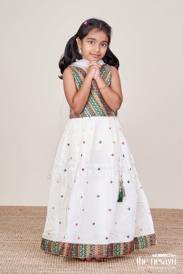 The Nesavu Girls Lehenga Choli Girls Georgette Lehenga Choli with Embroidered Blouse and Festive Tassels Nesavu Nesavu girls georgette lehenga choli embroidered blouse tassels  festive ethnic wear