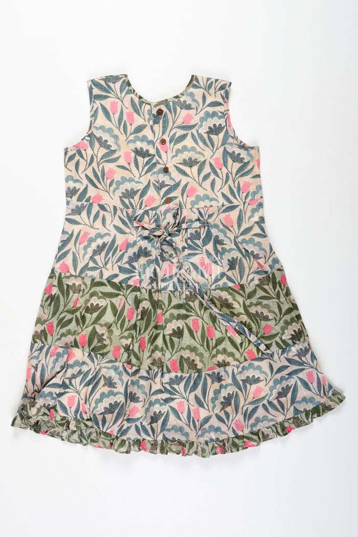 The Nesavu Girls Cotton Frock Girls Green Cotton Frock with Kantha Inspired Motifs and Playful Flair in Fancy Frock Design Style Nesavu Nesavu Girls Green Cotton Frock Kantha Embroidery Motifs Ruffle Details fancy frock design