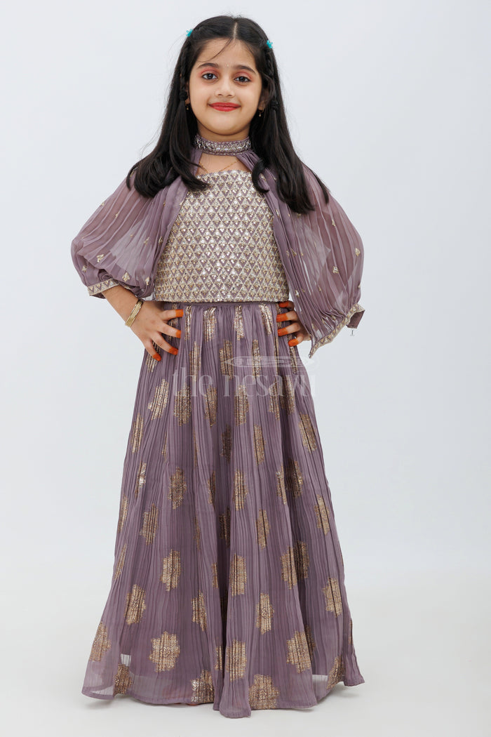 The Nesavu Girls Lehenga Choli Girls Green Floral Modal Silk Sharara Set with Mirror Work Nesavu Vibrant Green Floral Modal Silk Sharara Set for Girls with Mirror Work