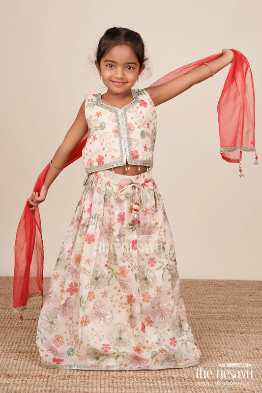 The Nesavu Girls Lehenga Choli Girls Half White Georgette Lehenga Choli with Sequin Embroidery for Festive Occasions Nesavu 16 (1Y) / Half white GL748A-16 Nesavu girls half white georgette lehenga choli floral digital print sequin embroidery
