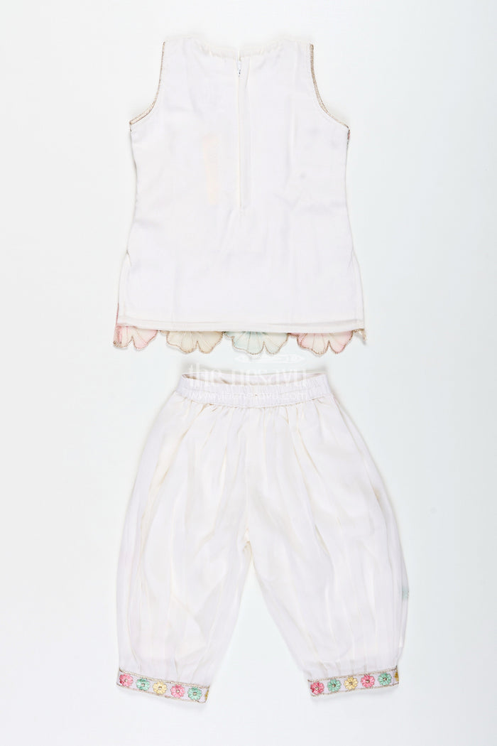 The Nesavu Girls Sharara / Plazo Set Girls Ivory Floral Sharara Set with Pastel Thread Embroidery Nesavu Nesavu Ivory Floral Sharara Set Pastel Embroidery Girls Festive Occasions