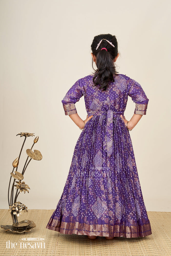 The Nesavu Girls Party Gown Girls jacquard party gown with full sleeves for traditional occasions Nesavu Nesavu girls georgette jacquard party gown floral prints full sleeves festive wear