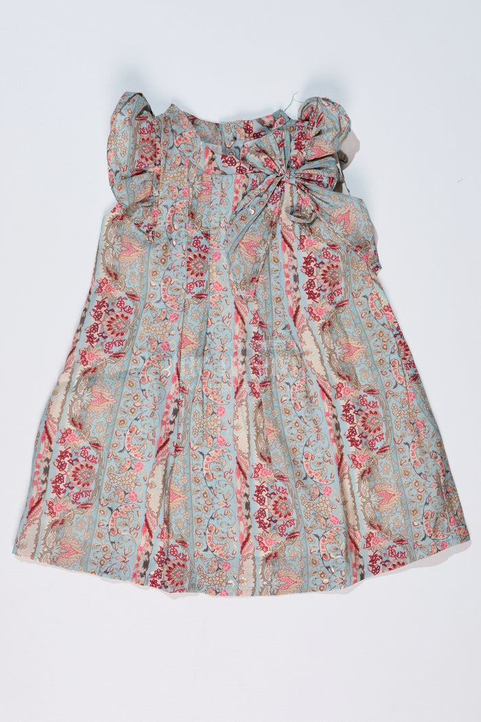 The Nesavu Girls Cotton Frock Girls Latest Frock in Muslin Silk with Intricate Print and Decorative Bow Nesavu 16 (1Y) / Blue GFC1605A-16 Girls Latest Frock Muslin Silk Intricate Print Decorative Bow | The Nesavu