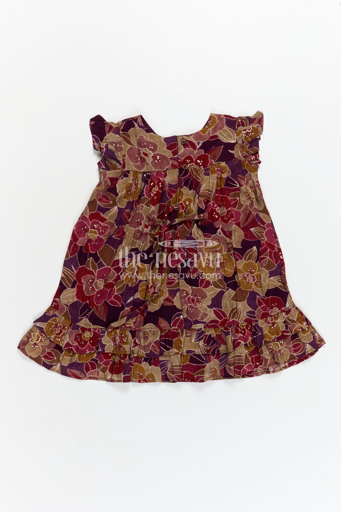 The Nesavu Girls Fancy Frock Girls Latest New Frock Design in Maroon Modal Silk with Floral Digital Print and Embellished Yoke Nesavu Nesavu Girls Latest New Frock Design Modal Silk Floral Digital Print Lace Yoke