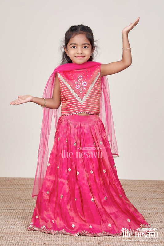 The Nesavu Girls Ethnic Lehenga Girls Lehenga Choli for Weddings and Festive Family Occasions Nesavu 16 (1Y) / Pink GL796B-16 Nesavu shimmer silk lehenga choli girls embroidery perfect weddings cultural celebrations