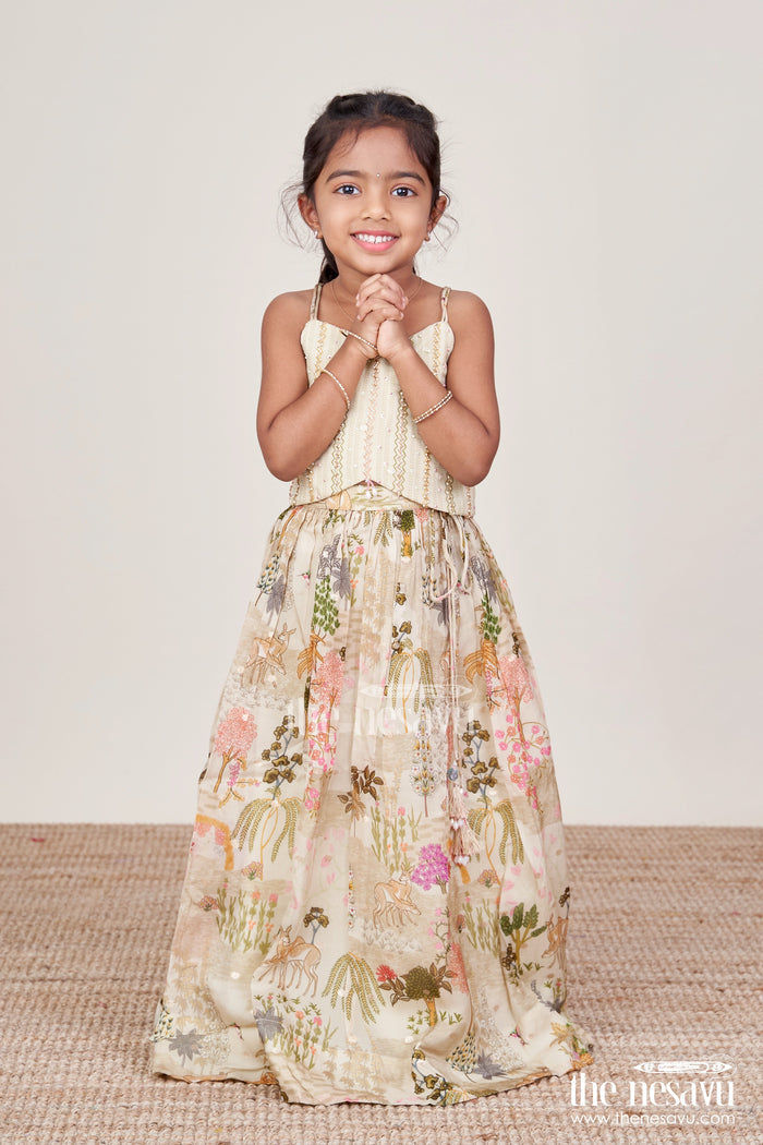 The Nesavu Girls Lehenga Choli Girls Lehenga Choli for Weddings and Festive Functions Nesavu 16 (1Y) / Cream GL810A-16 Nesavu girls lehenga choli weddings festive occasions cultural celebrations