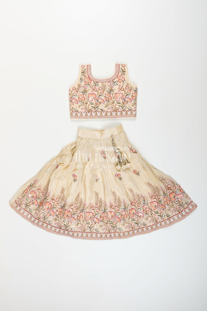 The Nesavu Girls lehenga choli for weddings and traditional celebrations Nesavu 18 (2Y) / Cream GL711C-18 Nesavu girls lehenga choli weddings naming ceremonies designer embroidery