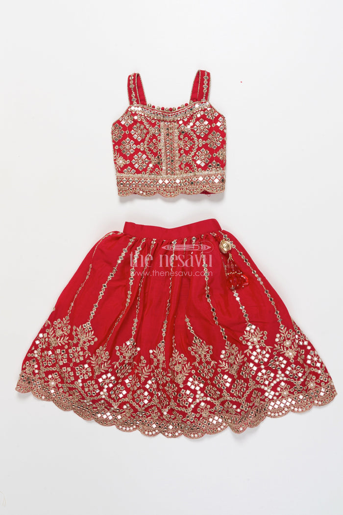 The Nesavu Girls Lehenga Choli Girls Lehenga Choli for Weddings and Traditional Festivities Nesavu Nesavu festive girls lehenga choli mirror embroidery weddings traditional events
