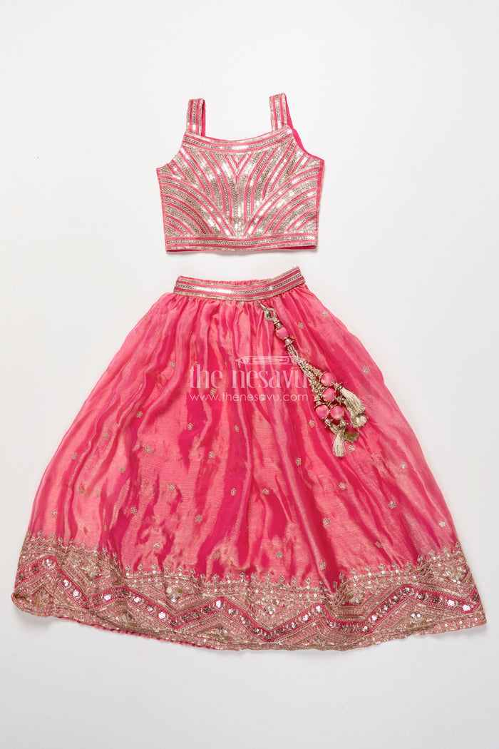 The Nesavu Girls Lehenga Choli Girls Lehenga Choli Set for Weddings and Festive Occasions Nesavu Nesavu designer lehenga choli girls embroidered georgette blouse flared festive skirt
