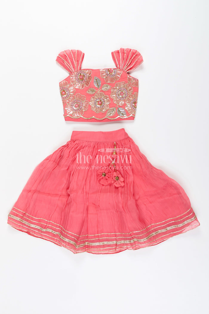 The Nesavu Girls Lehenga Choli Girls lehenga choli set with embroidered blouse for festive functions Nesavu Nesavu girls lehenga choli designer embroidery  perfect weddings poojas birthdays