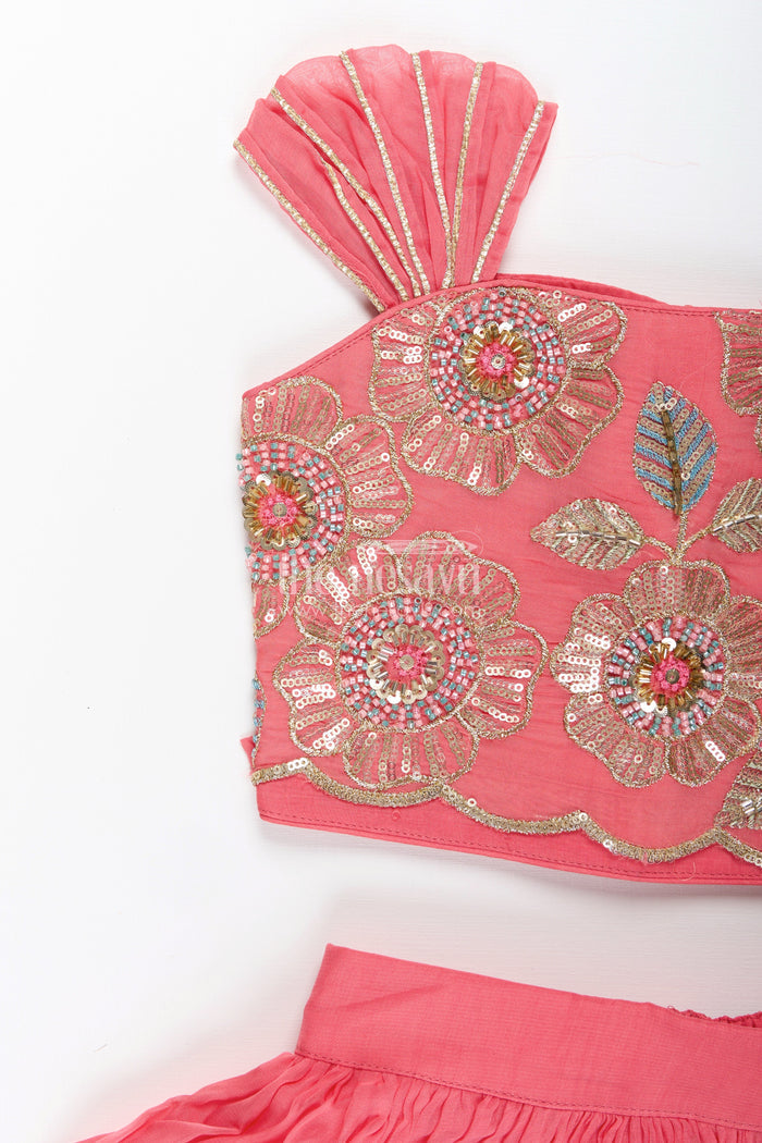 The Nesavu Girls Lehenga Choli Girls lehenga choli set with embroidered blouse for festive functions Nesavu Nesavu girls lehenga choli designer embroidery  perfect weddings poojas birthdays