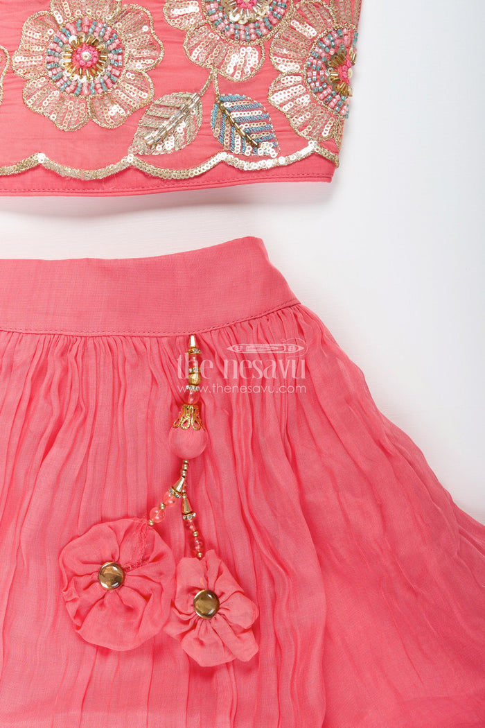 The Nesavu Girls Lehenga Choli Girls lehenga choli set with embroidered blouse for festive functions Nesavu Nesavu girls lehenga choli designer embroidery  perfect weddings poojas birthdays