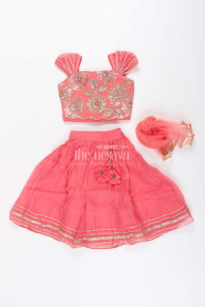 The Nesavu Girls Lehenga Choli Girls lehenga choli set with embroidered blouse for festive functions Nesavu Nesavu girls lehenga choli designer embroidery  perfect weddings poojas birthdays