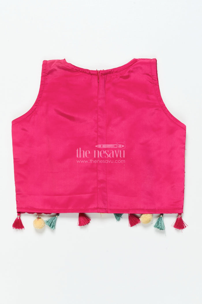The Nesavu Girls Lehenga Choli Girls Lehenga Choli Set with Embroidered Shrug for Celebrations Nesavu Nesavu girls lehenga set embroidered shrug muslin silk weddings Diwali