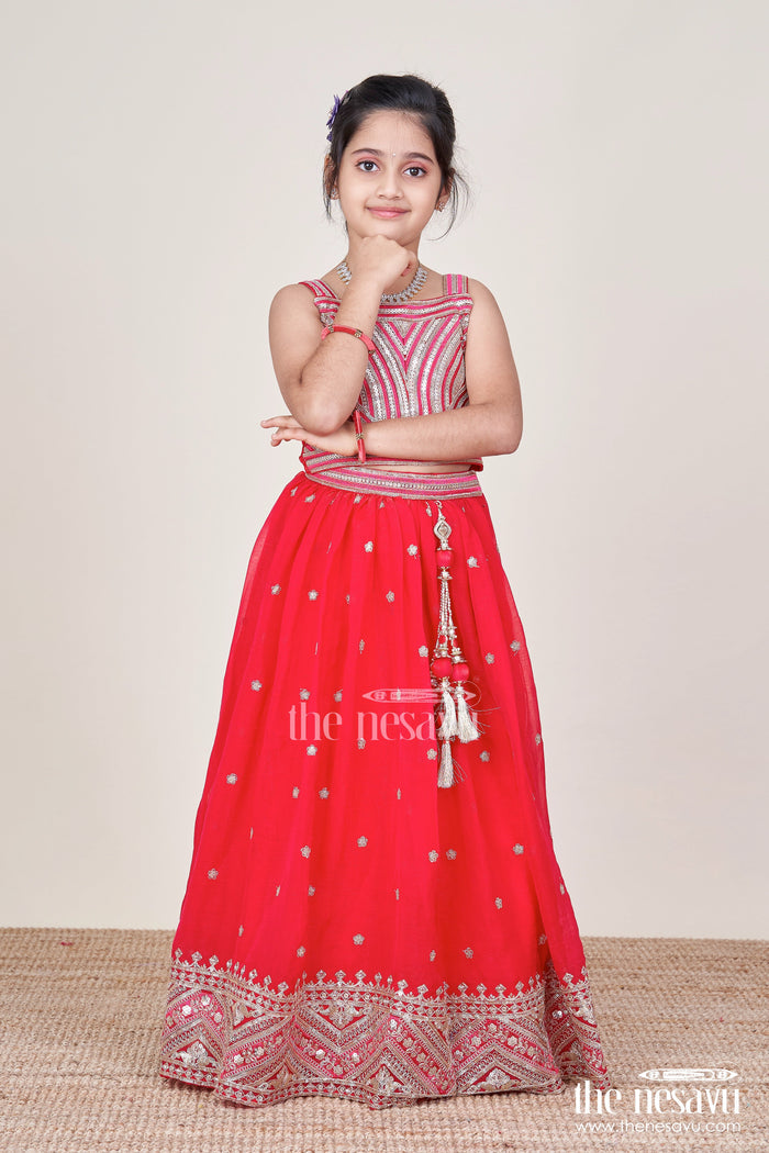 The Nesavu Girls Lehenga Choli Girls Lehenga Choli with Embroidery for Weddings and Sangeet Nights Nesavu Nesavu designer lehenga choli girls organza embroidery ideal weddings celebrations