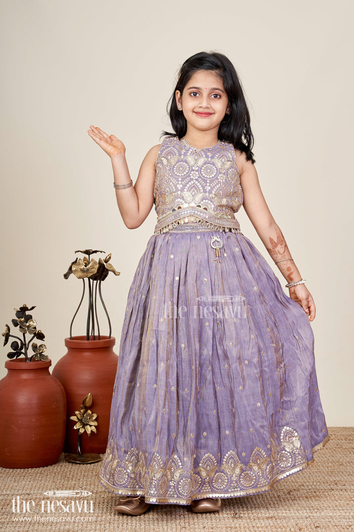 The Nesavu Girls Lehenga Choli Girls Lehenga Choli With Shimmer Embroidery For Festive Weddings Nesavu 16 (1Y) / Purple GL804A-16 Nesavu Shimmer Embroidered Lehenga Choli Girls Festive Purple Ethnic Outfit Dupatta