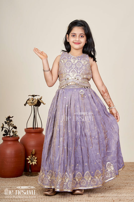 The Nesavu Girls Lehenga Choli Girls Lehenga Choli With Shimmer Embroidery For Festive Weddings Nesavu 16 (1Y) / Purple GL804A-16 Nesavu Shimmer Embroidered Lehenga Choli Girls Festive Purple Ethnic Outfit Dupatta