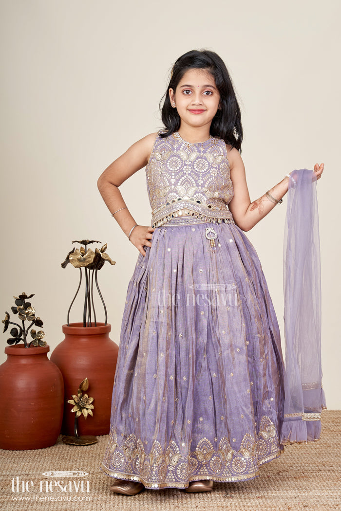 The Nesavu Girls Lehenga Choli Girls Lehenga Choli With Shimmer Embroidery For Festive Weddings Nesavu Nesavu Shimmer Embroidered Lehenga Choli Girls Festive Purple Ethnic Outfit Dupatta