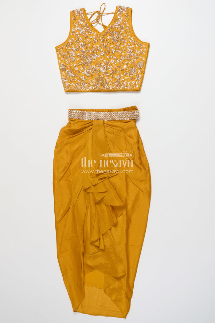 The Nesavu Girls Sharara / Plazo Set Girls Palazzo Set with Shrug for Weddings and Traditional Family Events Nesavu Nesavu girls festive palazzo set shrug kurti weddings family celebrations