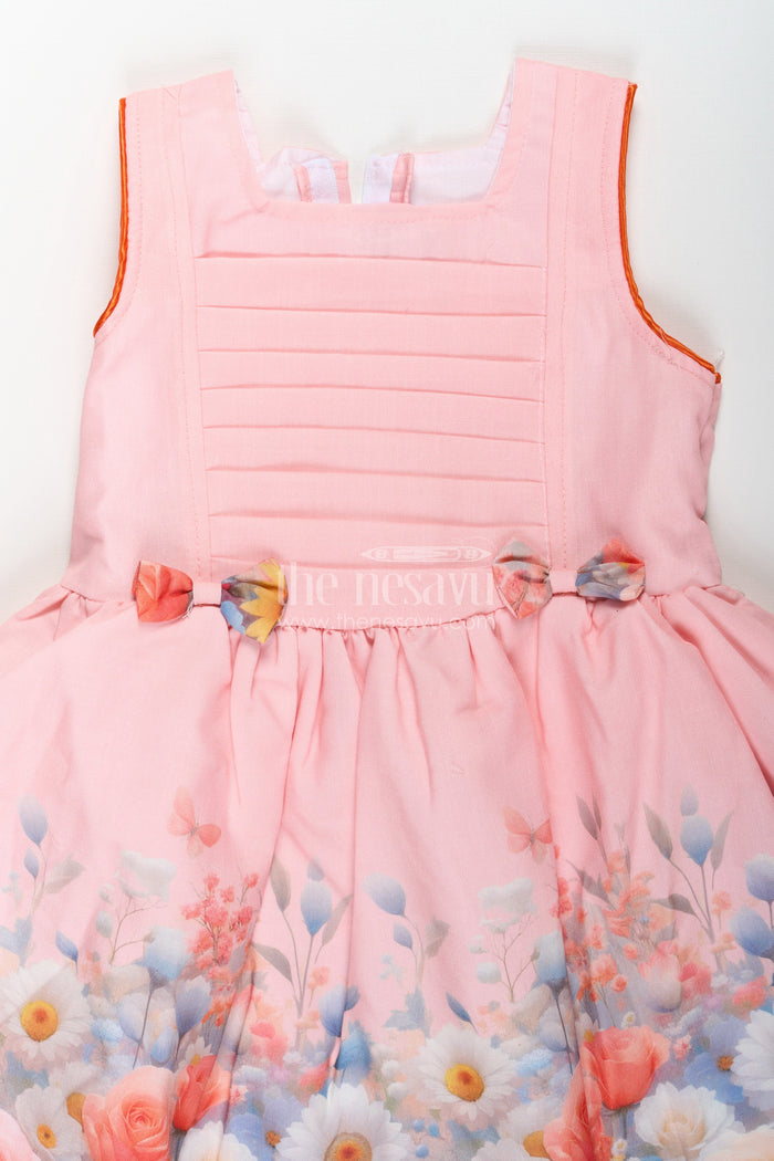 The Nesavu Girls Cotton Frock Girls Light Pink Frock in Cotton Blend with Pleated Bodice and Floral Digital Print Nesavu Girls Light Pink Frock Cotton Blend Pleated Bodice Floral Digital Print | The Nesavu