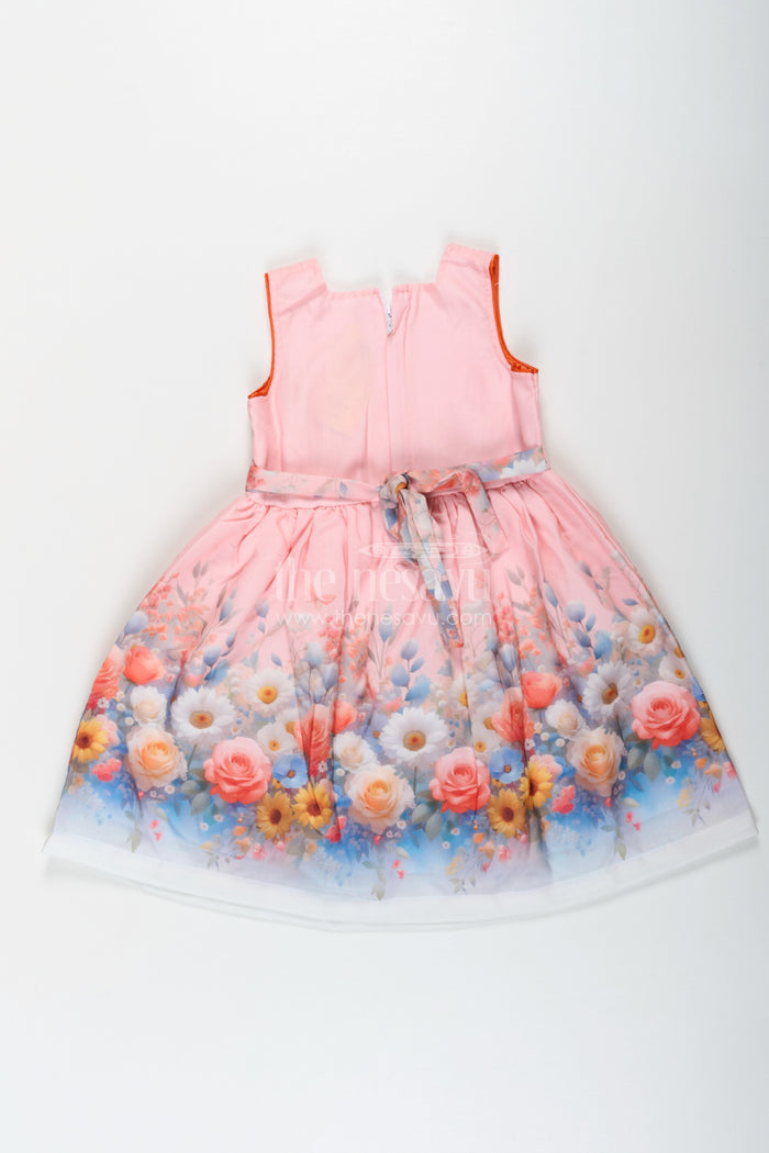 The Nesavu Girls Cotton Frock Girls Light Pink Frock in Cotton Blend with Pleated Bodice and Floral Digital Print Nesavu Girls Light Pink Frock Cotton Blend Pleated Bodice Floral Digital Print | The Nesavu