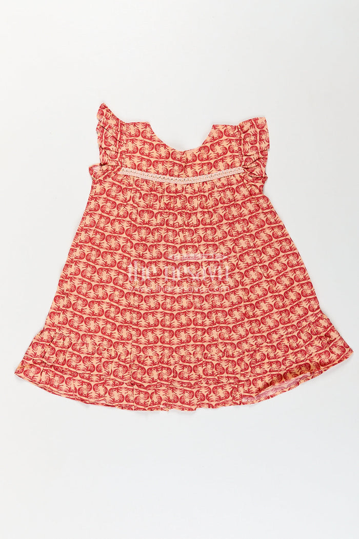 The Nesavu Girls Cotton Frock Girls Long Frocks for Birthday Party in Cotton with Animal Digital Print and Ruffle Trim Sleeves Nesavu 18 (2Y) / Orange GFC1763A-18 Nesavu Girls Long Frocks Birthday Party Cotton Animal Digital Print Ruffle Sleeves