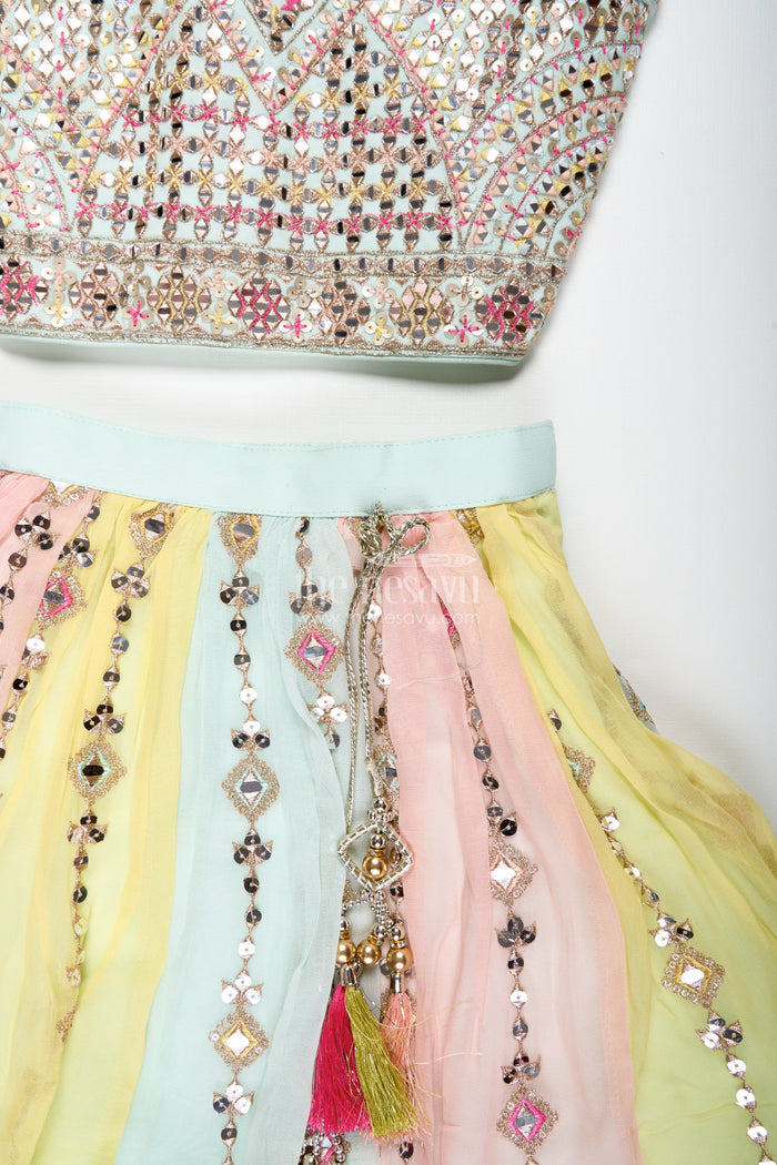 The Nesavu Girls Lehenga Choli Girls Multicolor Lehenga Choli with Mirror Embroidery and Tassels Nesavu Nesavu Multicolor Lehenga Choli Girls Heavy Mirror Embroidery