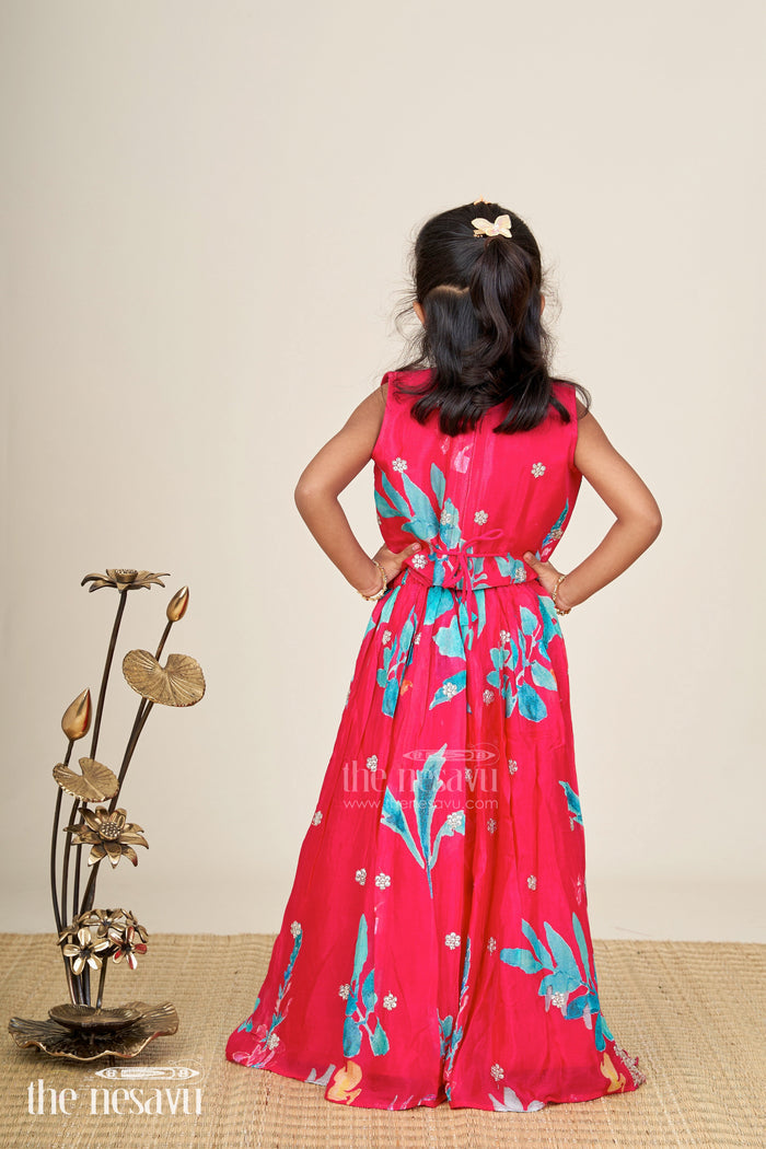 The Nesavu Girls Lehenga Choli Girls muslin lehenga choli set for weddings and festive occasions Nesavu Nesavu girls muslin silk lehenga choli floral digital print festive wear