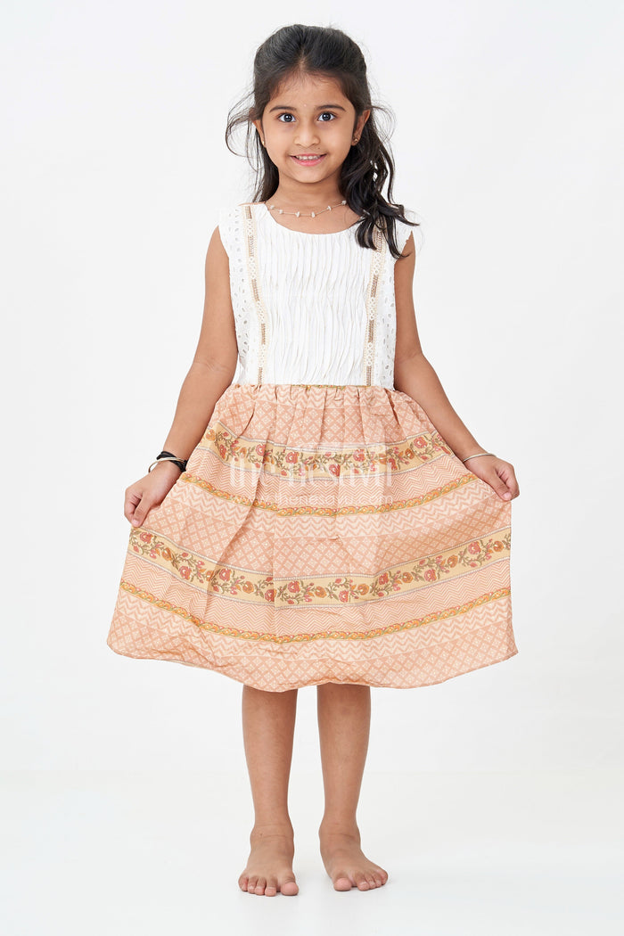The Nesavu Girls Fancy Frock Girls Muslin Silk Printed Frock with Embroidered Yoke and Traditional Borders in Fancy Frock Style Nesavu Girls fancy frock Muslin Silk Embroidered Yoke Ethnic Floral Borders | The Nesavu